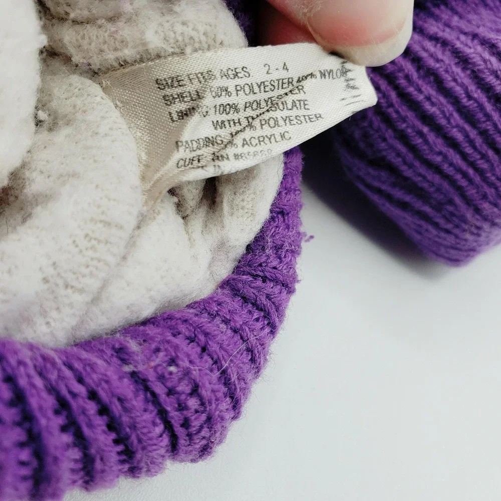 Vintage Thinsulate Quilted‎ Mittens Iridescent Purple Kids Winter Youth Sz 2-4